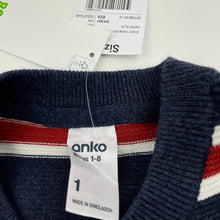 Load image into Gallery viewer, Boys Anko, striped knitted cotton sweater / jumper, NEW, size 1,  