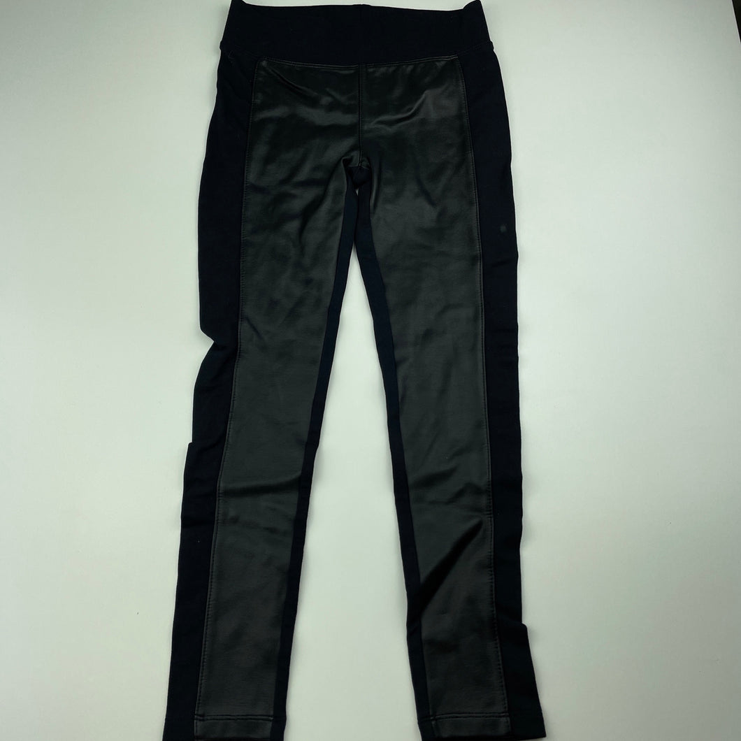 Girls Target, black stretchy pants, faux leather details, elasticated, Inside leg: 51cm, EUC, size 7,  