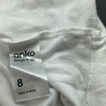 Load image into Gallery viewer, Boys Anko, white cotton t-shirt / top, GUC, size 8,  