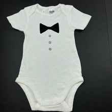 Load image into Gallery viewer, Boys Dymples, white cotton bodysuit / romper, bow tie, EUC, size 0,  