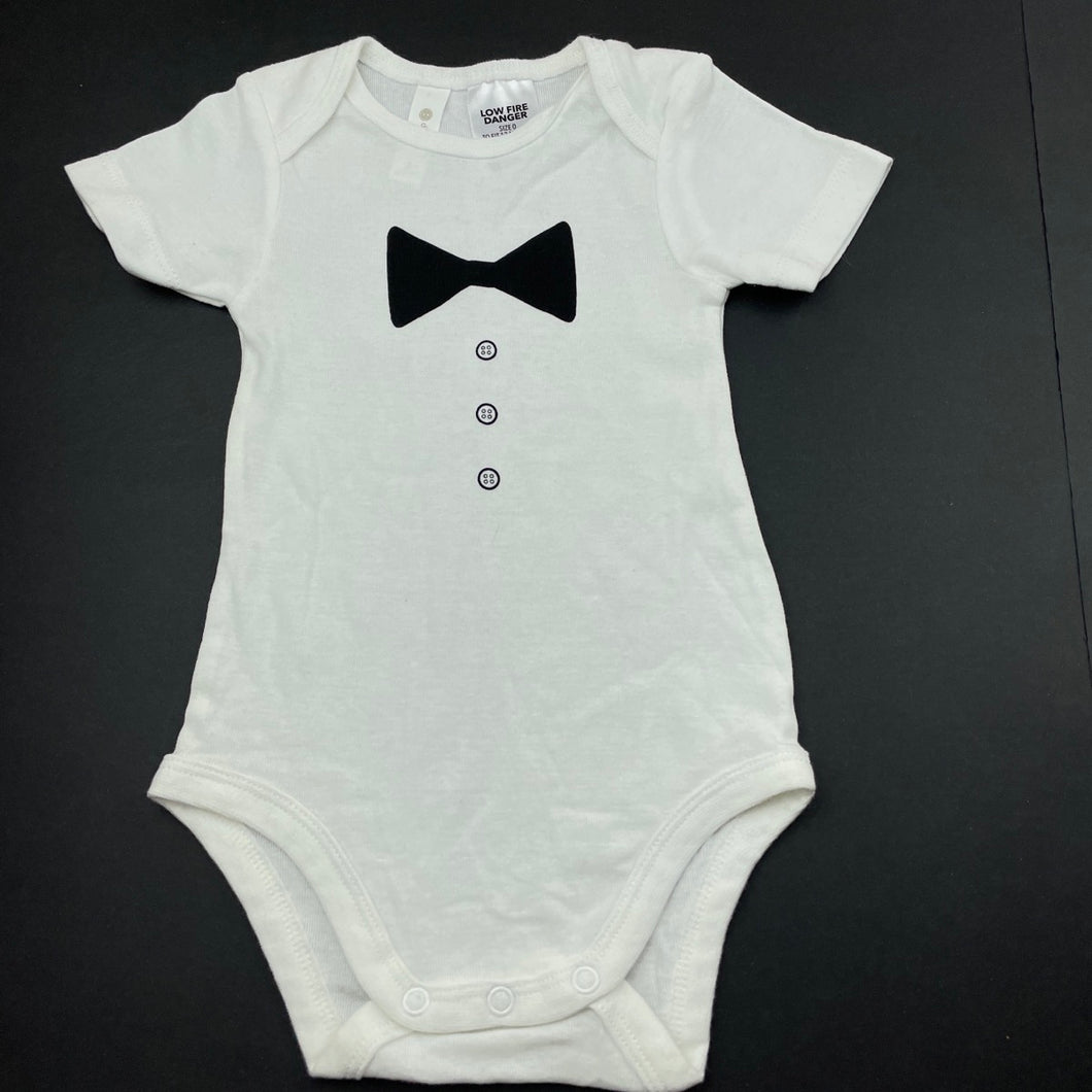 Boys Dymples, white cotton bodysuit / romper, bow tie, EUC, size 0,  