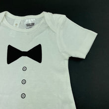 Load image into Gallery viewer, Boys Dymples, white cotton bodysuit / romper, bow tie, EUC, size 0,  