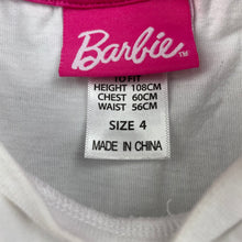 Load image into Gallery viewer, Girls Barbie, cotton long sleeve t-shirt / top, GUC, size 4,  