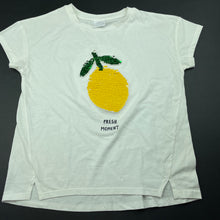 Load image into Gallery viewer, Girls Zara, lightweight cotton t-shirt / top, sequin lemon, EUC, size 8,  