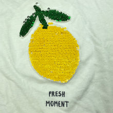 Load image into Gallery viewer, Girls Zara, lightweight cotton t-shirt / top, sequin lemon, EUC, size 8,  