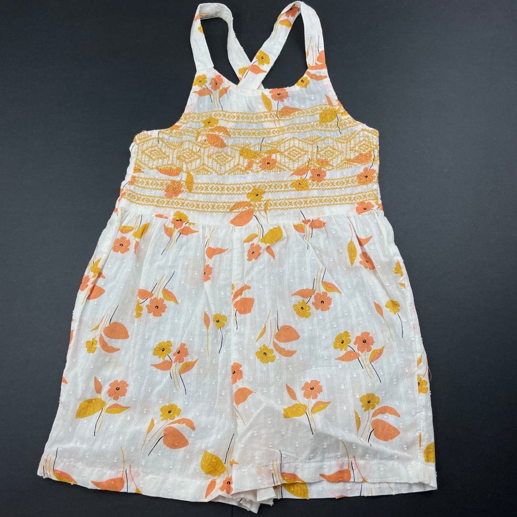 Girls Anko, floral lightweight cotton embroidered playsuit, EUC, size 2,  
