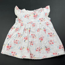 Load image into Gallery viewer, Girls Sprout, floral cotton dress, pom pom trim, GUC, size 00, L: 33cm