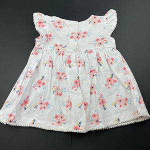 Girls Sprout, floral cotton dress, pom pom trim, GUC, size 00, L: 33cm