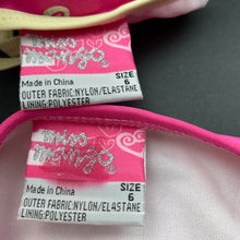 Load image into Gallery viewer, Girls Mango, pink, yellow &amp; silver swim top &amp; bottoms, GUC, size 6,  