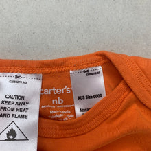Load image into Gallery viewer, unisex Carter's, orange cotton bodysuit / romper, GUC, size 0000,  