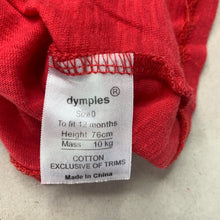 Load image into Gallery viewer, unisex Dymples, cotton Christmas t-shirt / top, GUC, size 0,  