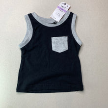 Load image into Gallery viewer, Boys Tilt, black &amp; grey cotton singlet top, NEW, size 0,  