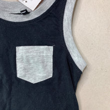 Load image into Gallery viewer, Boys Tilt, black &amp; grey cotton singlet top, NEW, size 0,  