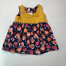 Load image into Gallery viewer, Girls lightweight, mustard &amp; navy floral dress, armpit to armpit: 20.5cm, EUC, size 0000-000, L: 30cm