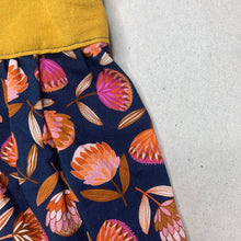 Load image into Gallery viewer, Girls lightweight, mustard &amp; navy floral dress, armpit to armpit: 20.5cm, EUC, size 0000-000, L: 30cm