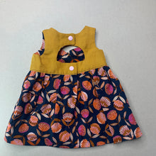 Load image into Gallery viewer, Girls lightweight, mustard &amp; navy floral dress, armpit to armpit: 20.5cm, EUC, size 0000-000, L: 30cm