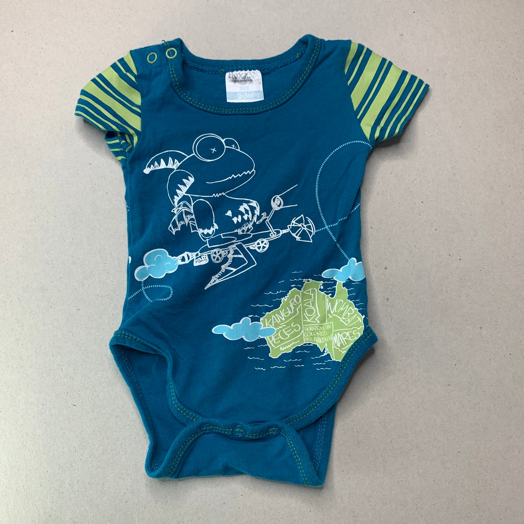 Boys Amor, blue & green bodysuit / romper, GUC, size 000,  