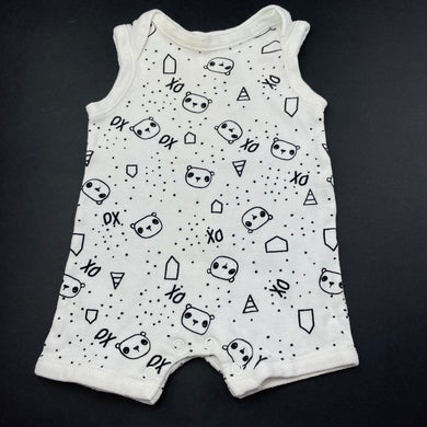 unisex Dymples, white & black cotton romper, FUC, size 0000,  