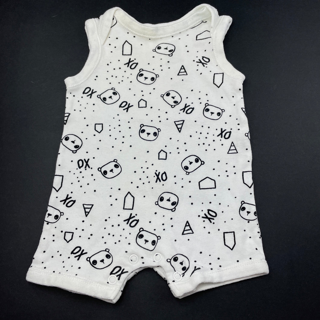 unisex Dymples, white & black cotton romper, FUC, size 0000,  