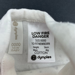 unisex Dymples, white & black cotton romper, FUC, size 0000,  