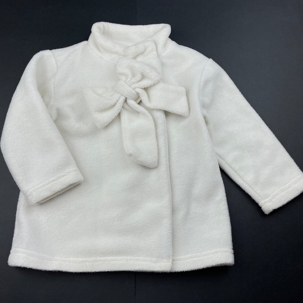 Girls Kids Stuff, white fleece jacket / coat, L: 35cm, GUC, size 1,  