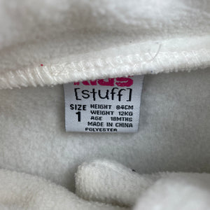 Girls Kids Stuff, white fleece jacket / coat, L: 35cm, GUC, size 1,  
