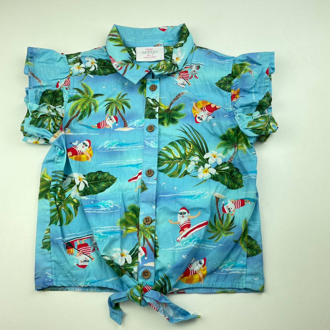 Girls Mango, tie front cotton Christmas top, EUC, size 5,  