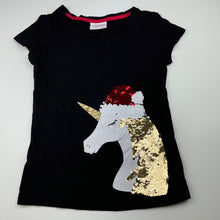 Load image into Gallery viewer, Girls Mango, black cotton Christmas t-shirt / top, unicorn, GUC, size 10,  