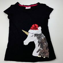 Load image into Gallery viewer, Girls Mango, black cotton Christmas t-shirt / top, unicorn, GUC, size 10,  