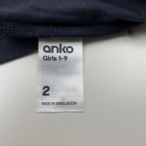 Girls Anko, navy cotton long sleeve t-shirt / top, EUC, size 2,  