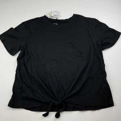 Girls Anko, black cotton tie front t-shirt / top, NEW, size 14,  