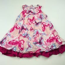 Load image into Gallery viewer, Girls Pumpkin Patch, lined lightweight cotton party dress, butterflies, GUC, size 2, L: 47cm