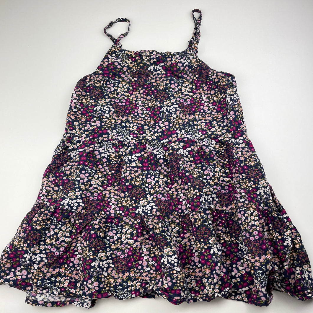 Girls Target, floral viscose / linen summer dress, GUC, size 8, L: 63cm