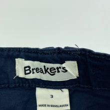Load image into Gallery viewer, Boys Breakers, navy stretch cotton pants, adjustable, Inside leg: 41.5cm, GUC, size 3,  