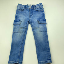 Load image into Gallery viewer, Girls Target, stretch denim cargo jeans, adjustable, Inside leg: 33.5cm, FUC, size 2,  