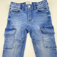 Load image into Gallery viewer, Girls Target, stretch denim cargo jeans, adjustable, Inside leg: 33.5cm, FUC, size 2,  