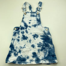 Load image into Gallery viewer, Girls Breakers, tie dyed denim overalls dress, mark back left, FUC, size 3, L: 51cm