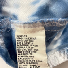 Load image into Gallery viewer, Girls Breakers, tie dyed denim overalls dress, mark back left, FUC, size 3, L: 51cm