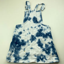 Load image into Gallery viewer, Girls Breakers, tie dyed denim overalls dress, mark back left, FUC, size 3, L: 51cm