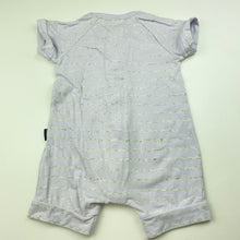Load image into Gallery viewer, unisex Bonds, lilac &amp; grey zip wondersuit romper, EUC, size 00,  