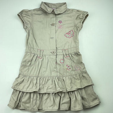 Girls H&T, embroidered cotton shirt dress, missing button, mark on back, FUC, size 5, L: 55cm
