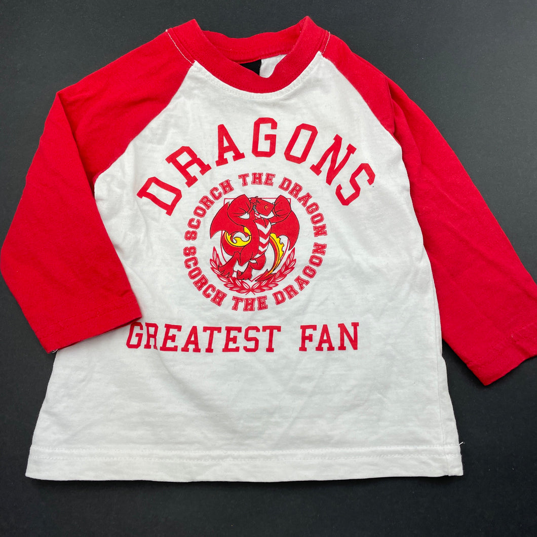 unisex NRL Supporter, St George Dragons cotton top, GUC, size 00,  