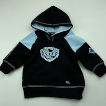 Load image into Gallery viewer, unisex NRL Supporter, Cronulla Sharks fleece lined hoodie sweater, EUC, size 0,  