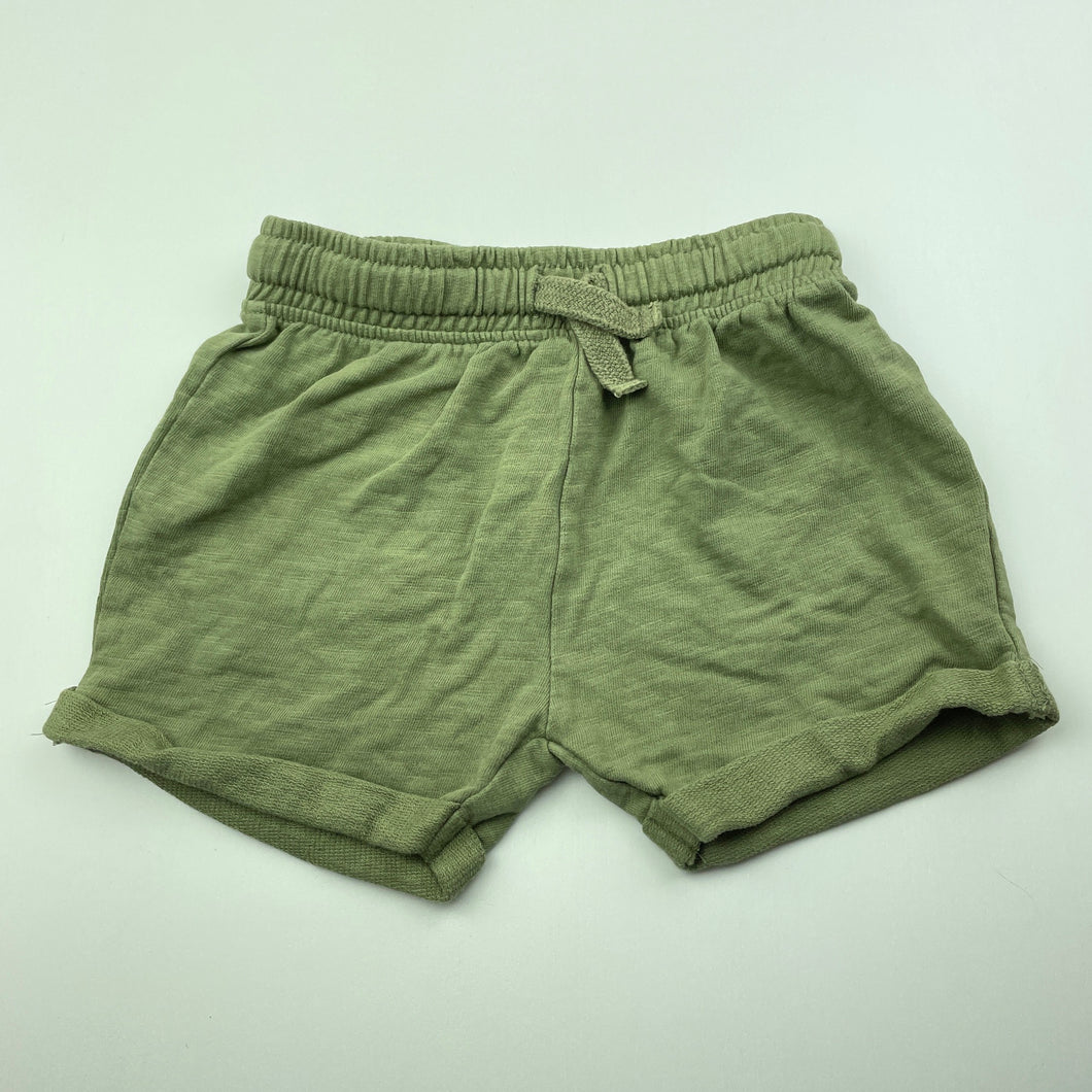 unisex Dymples, khaki organic cotton shorts, elasticated, GUC, size 0,  