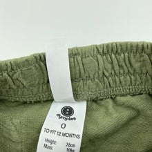 Load image into Gallery viewer, unisex Dymples, khaki organic cotton shorts, elasticated, GUC, size 0,  