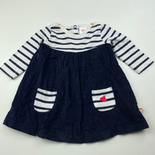 Load image into Gallery viewer, Girls Sprout, spliced navy &amp; white casual dress, GUC, size 000, L: 34cm