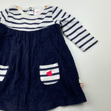 Load image into Gallery viewer, Girls Sprout, spliced navy &amp; white casual dress, GUC, size 000, L: 34cm