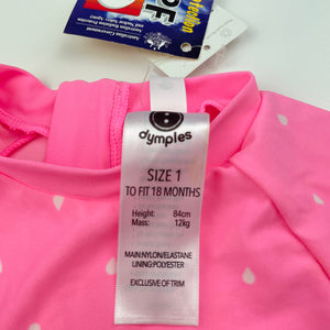 Girls Dymples, UPF 50+ swim one-piece, NEW, size 1,  