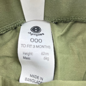 unisex Dymples, khaki stretchy bottoms, elasticated, EUC, size 000,  