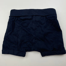 Load image into Gallery viewer, unisex Target, navy organic cotton shorts, elasticated, EUC, size 000,  